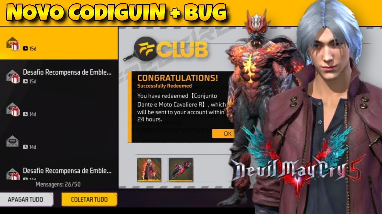 CODIGUIN FF: código Free Fire Devil May Cry 2023; Resgate no