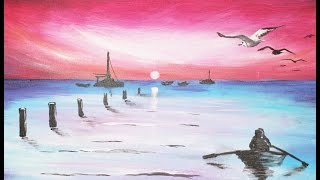 step acrylic painting beginners easy tutorial paint sunset fast