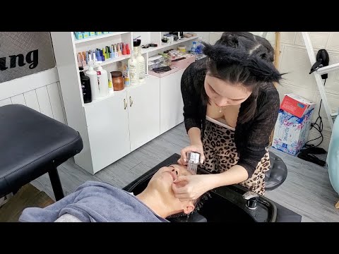 Vietnamese massage barbershop, relaxing hair wash and massage with Anh Thu