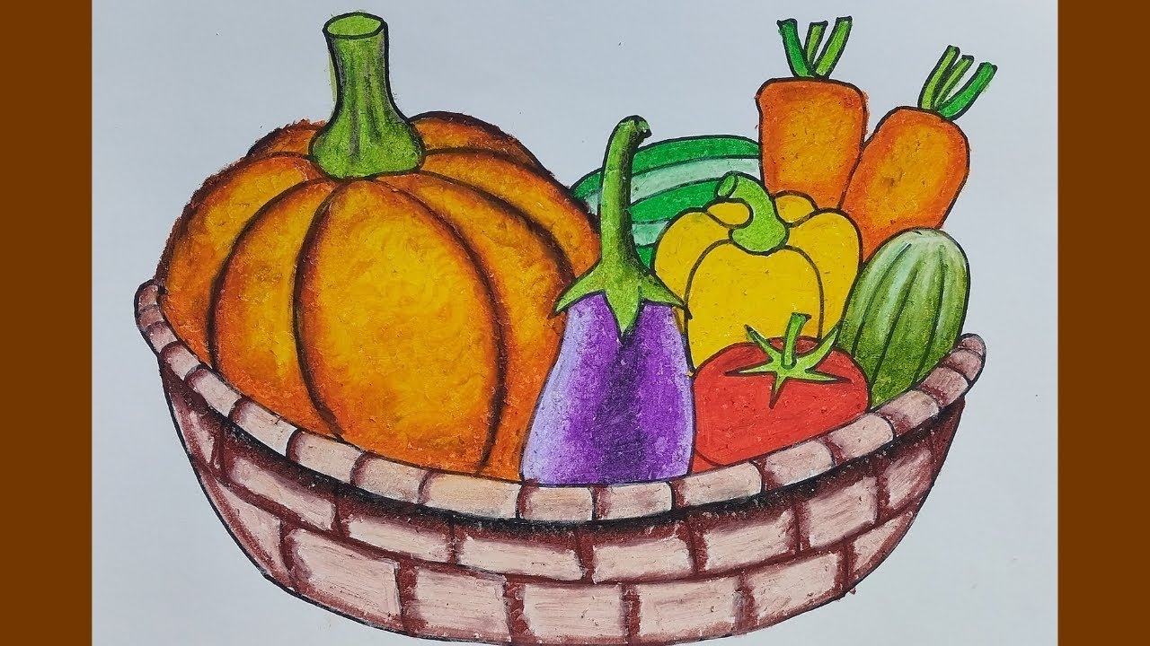 vegetable basket drawing easy with colour | Vegetable basket drawing easy