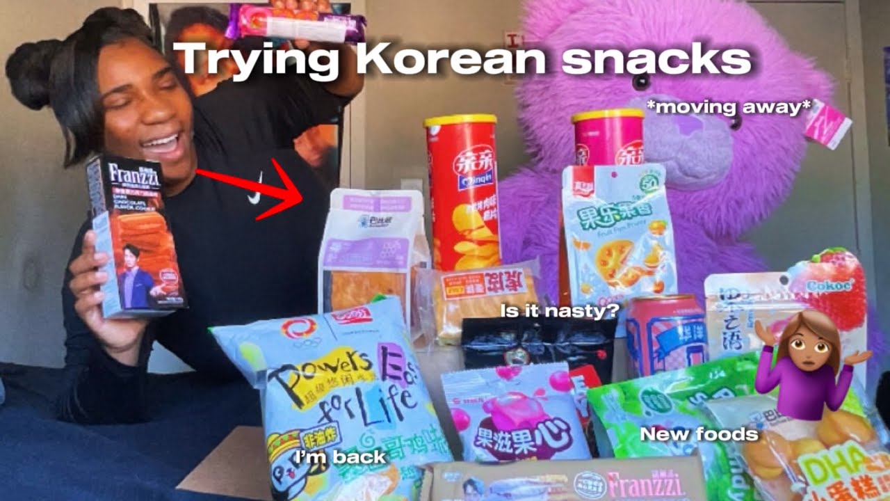 (First time trying Korean snacks )￼ …( Some of them nasty. 🤢 🤫￼)