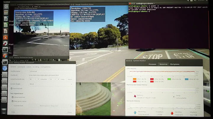 Nvidia Jetson TX2 running 6 VisionWorks Samples simultaneously