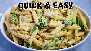 Less than 30 minutes to make this chicken broccoli Alfredo recipe!