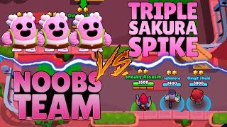 Triple Sakura Spike Vs Noobs Team Brawl Stars Sakura Spike Funny Gameplay