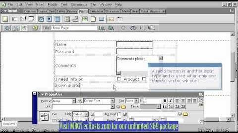[MRGTecHelp.com DreamWeaver Tutorial Series] Creating a form in DreamWeaver MX