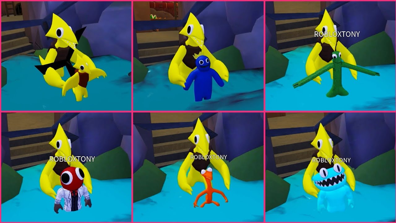 All 6 badges characters vs new yellow jumpscare (rainbow friends 2