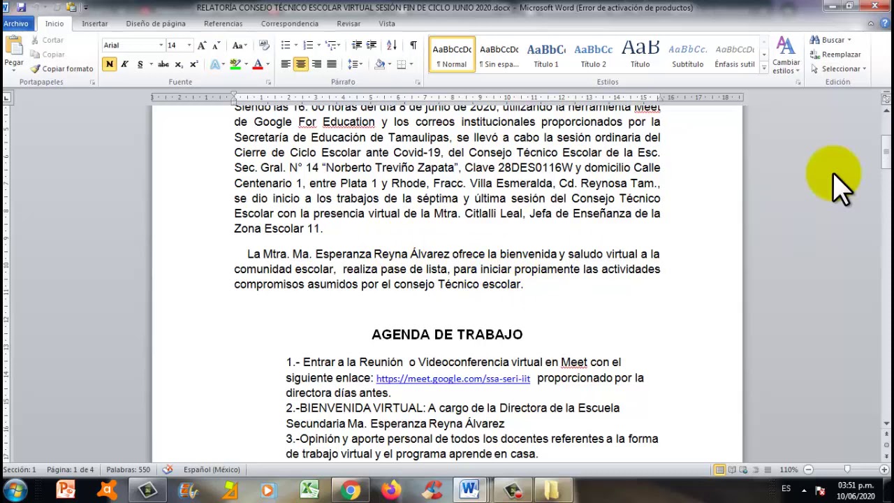 QUÉ DEBE LLEVAR LA RELATORÍA O BITÁCORA DEL CTE VIRTUAL, EJEMPLO CON
