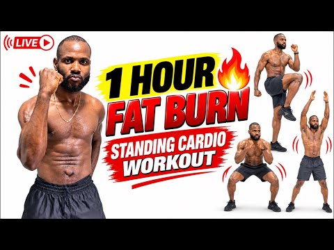 Video thumbnail: 🔥 1-Hour Intense Standing Cardio Workout at Home| Full Body Fat Burn | No Equipment #cardionworkout