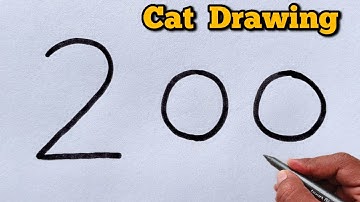 🐱 How to Draw a Cute Cat from Number 200 | Draw a Cat Using Number 200