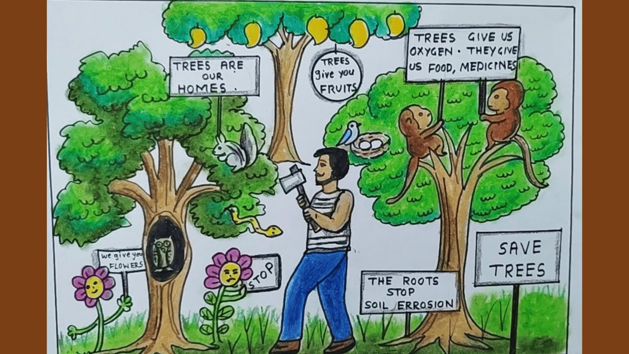 Save trees poster drawing || save environment drawing easy - YouTube