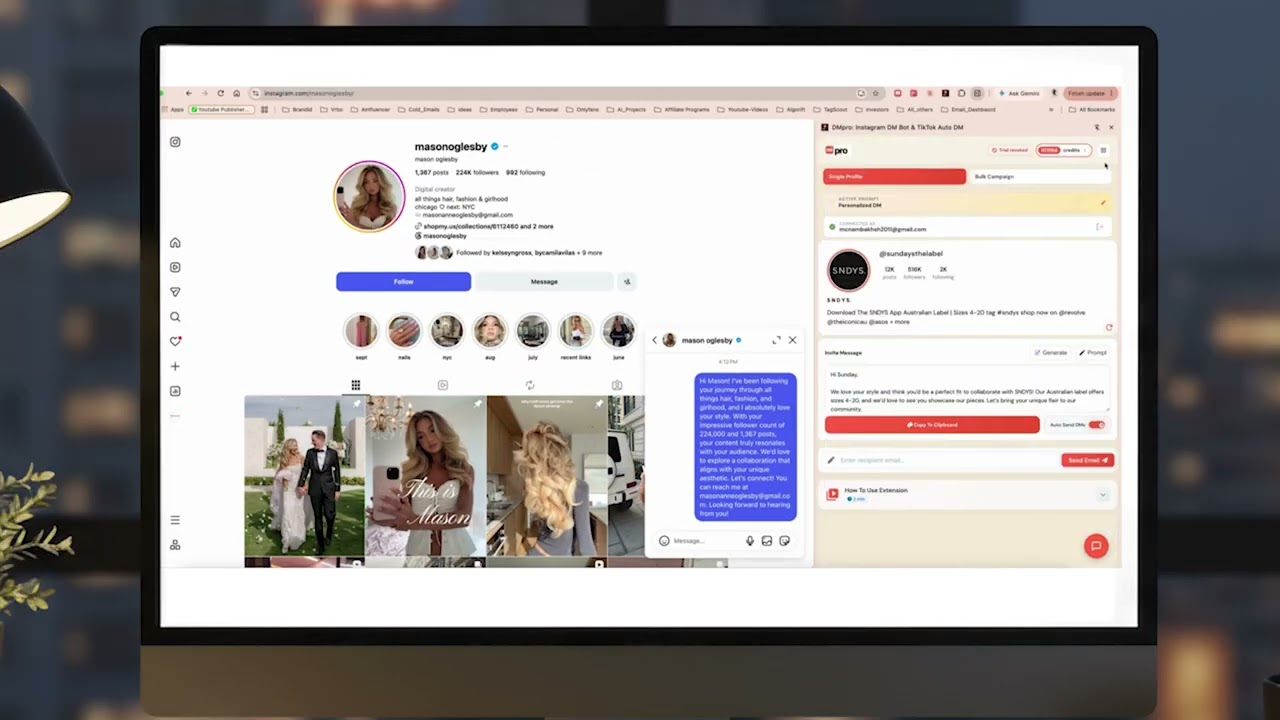 The DMpro Chrome extension running an Instagram DM campaign
