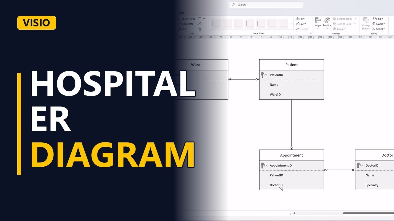 ER Diagram for a Hospital Management System (Visio Example, Crow's Foot)