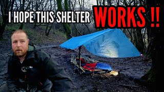 CAMPING IN RAIN under a self made shelter.
