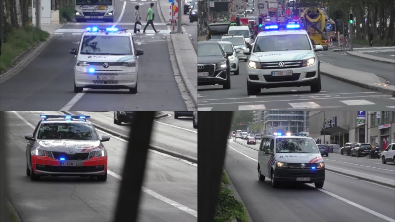 (Compilatie) vele politie voertuigen met spoed naar interventies in Brussel
