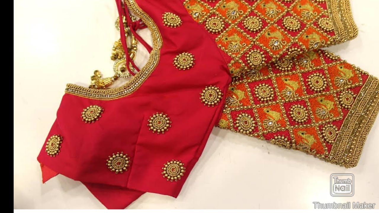 Heavy beads work on blouse using with normal needle YouTube