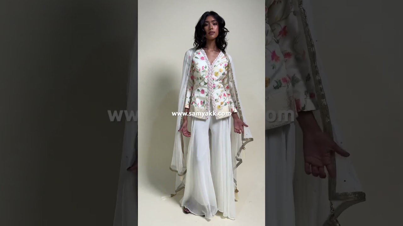 Off-White Zari Woven Organza Palazzo Suit-NE2229