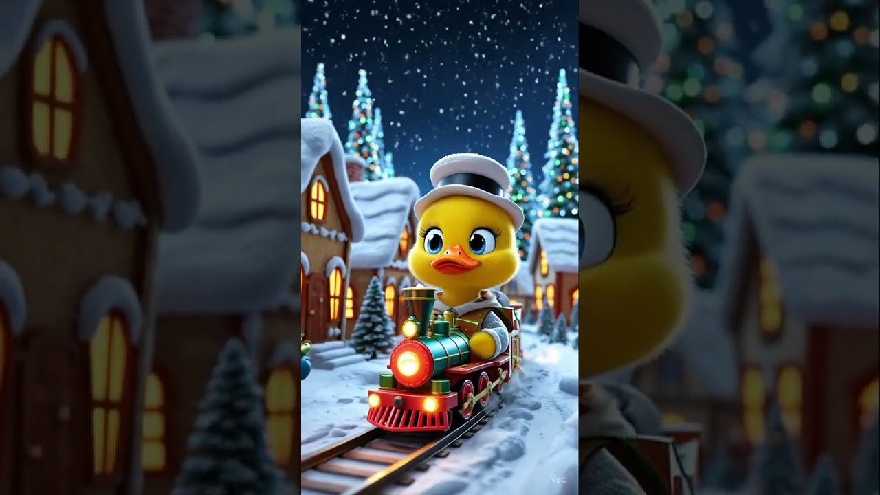 "Cute Duck Riding a Christmas Train 🚂❄️🎄"