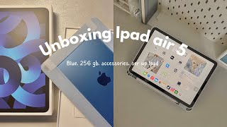 UNBOXING NEW Ipad  || Ipad air 5 blue 256gb, unboxing accecories, Ipad set up ㅤᵕ̈♡☁⋆˚