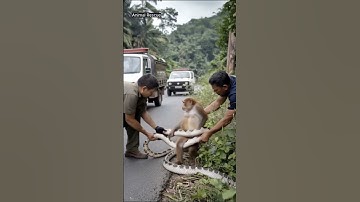 Brave Police Save Monkey from Big Snake