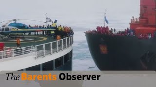 Французский круизный лайнер встретился с российским атомным ледоколом в районе Северного полюса