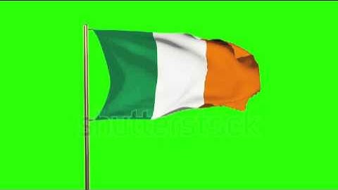 Ireland flag waving in the wind. Looping sun rises style. Animation loop. Green screen, alpha matte