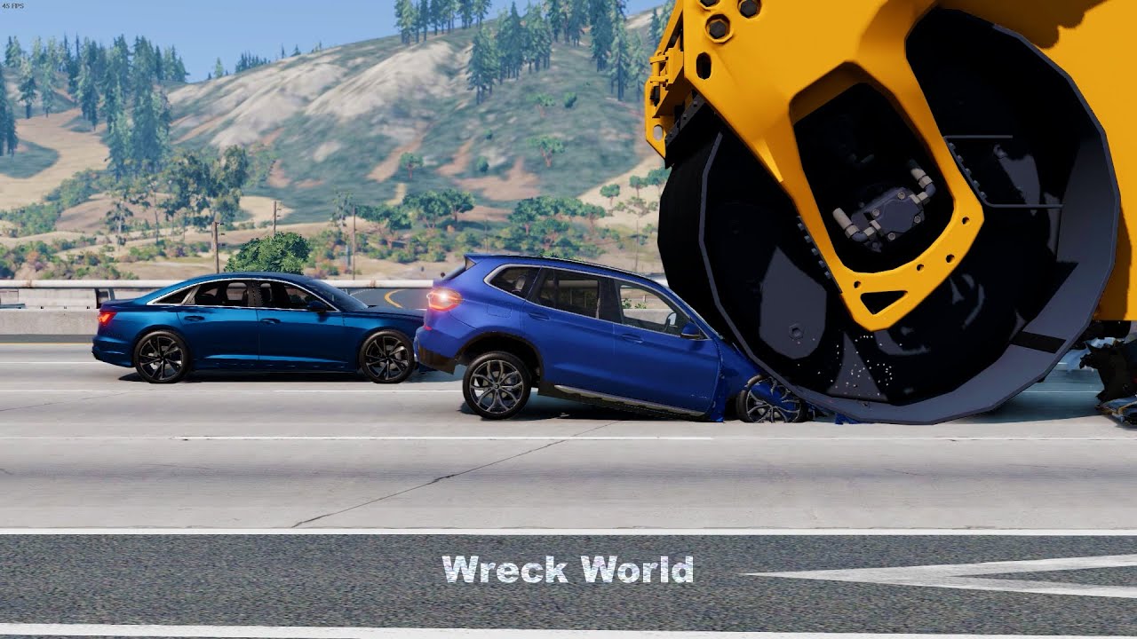 Giant Roller vs Cars #3 (BeamNG Drive) - YouTube