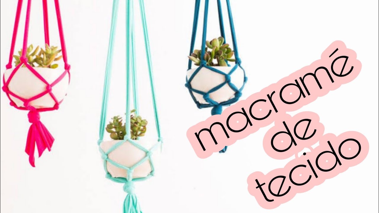 #diy suporte de planta/ #macrame fácil  feito com malha de tecido #macrameparainiciantes