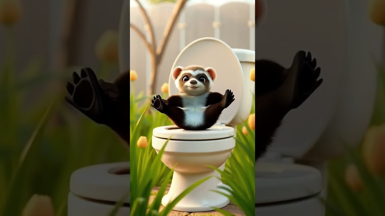Ferret on the garden toilet.