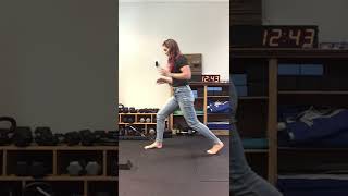 Split stance + reach