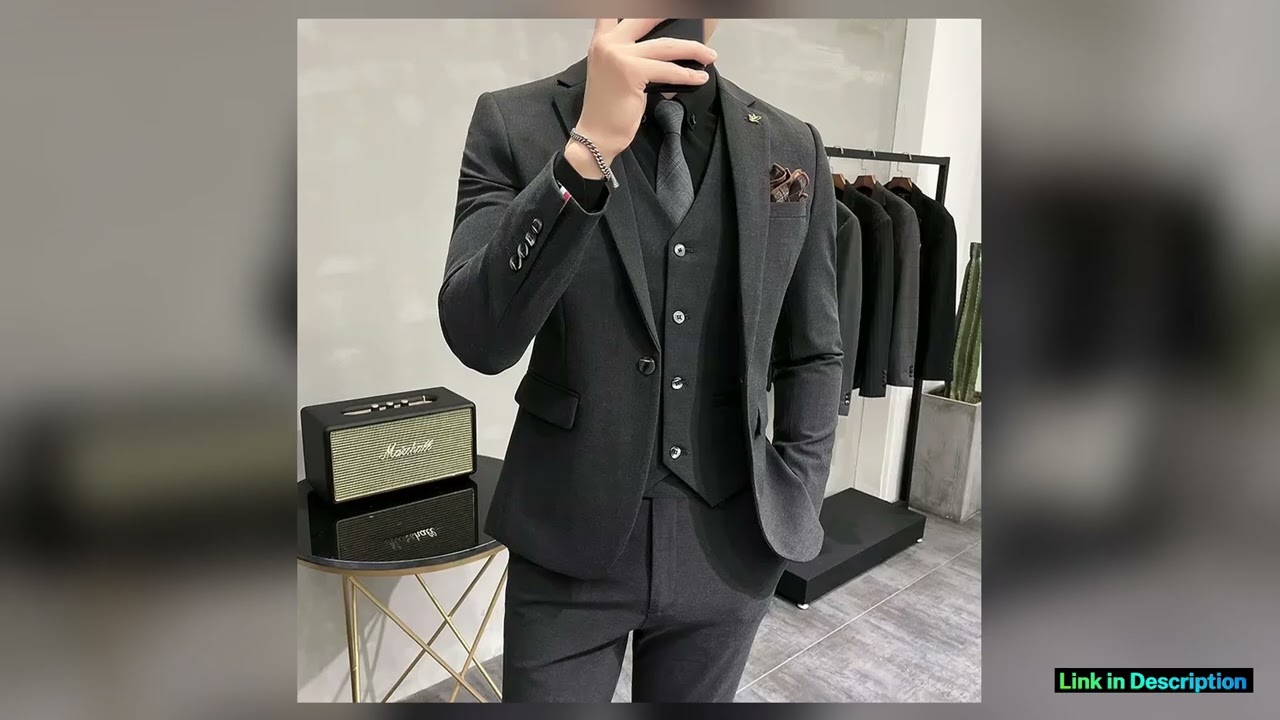 Jacket Vest Pants Highend Brand Boutique Fashion Solid Color Mens Casual Business Suit 3Piece Set