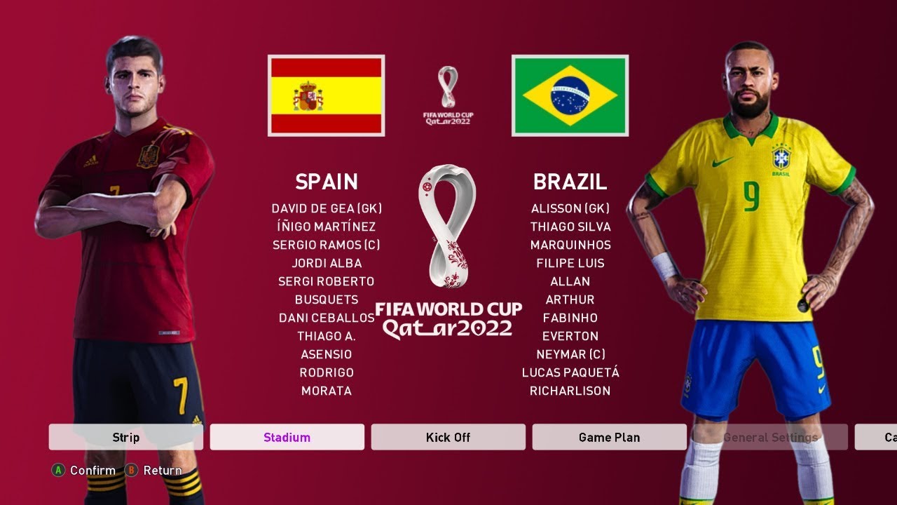 Pes 2020 Spain Vs Brazil Fifa World Cup 2022 Qatar Full Match All