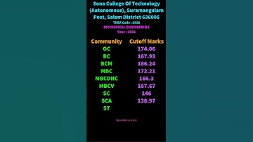 2618 TNEA Cutoff Bio Medical Engineering Sona College Of Technology Autonomous, Suramangalam Post