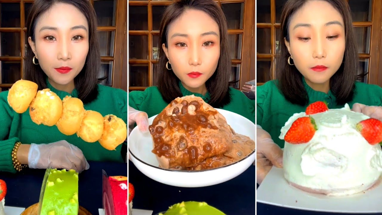 [ENG SUB] Taro puree strawberry bomb,Starbucks Strawberry Red Velvet 디저트 먹방 デザートモクバン ของหวาน มุกบัง