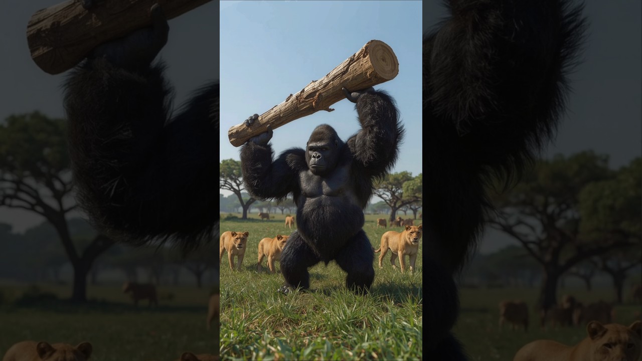 Lions Surround — But the Gorilla Fights Back! 🦍🦁 #animalbattle #animalfight