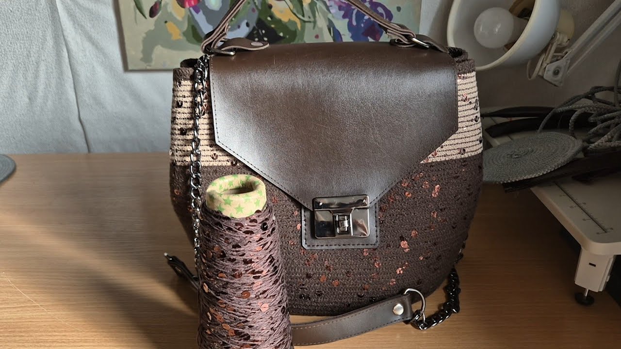 Стильная сумка из шнура с пайетками ,сумка своими руками.DIY .Сумка в технике зигзаг