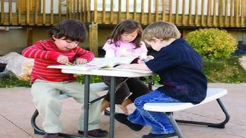 Little Tikes Easy Store Junior Picnic Table with Umbrella, Blue/Green , Outdoor Playground