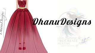 Red Carpet Ready Gown Illustration Dramatic Ball Gown Sketch