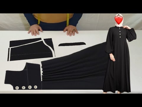 طريقة تفصيل وخياطة فستان عباية للمحجبات بالكشكشة والكول اوفيسي     