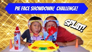 PIE FACE SHOWDOWN GAME CHALLENGE!!! LOSER GETS A SPECIAL PIE! FATHER SON whip cream, Messy Contest