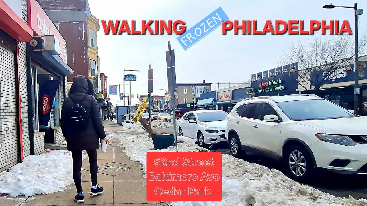 EXPLORING WEST PHILADELPHIA : SNOW COVERED 52ND STREET : BALTIMORE AVE : CEDAR PARK AREA