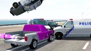 ROCKET POWERED CARS VS POLICE BLOCKADE  BeamNG Drive Police Road Block