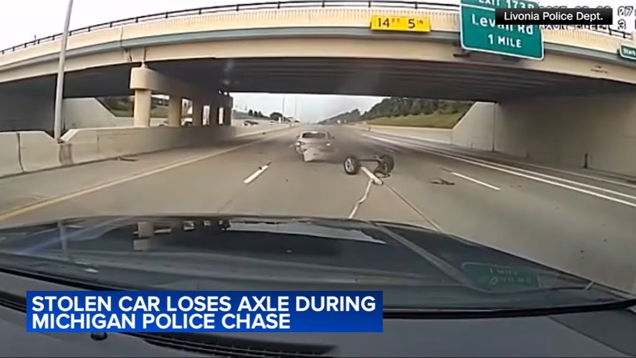 Video shows rear axle fly off stolen car after police use Grappler device