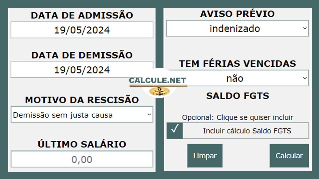Cálculo rescisão de contrato de trabalho - [Cálculo trabalhista] -  Calcule.net