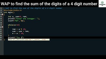 C Program to find the sum of the digits of a 4 digit number | Learning CS