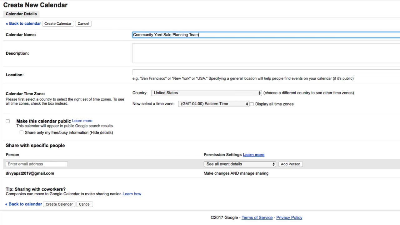 Create a Shared Calendar