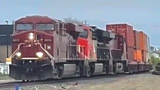 SUPER RARE! CP stack train with Double CN ET44AC locos chasing CP #8872 from Cochrane to Banff. Net Worth