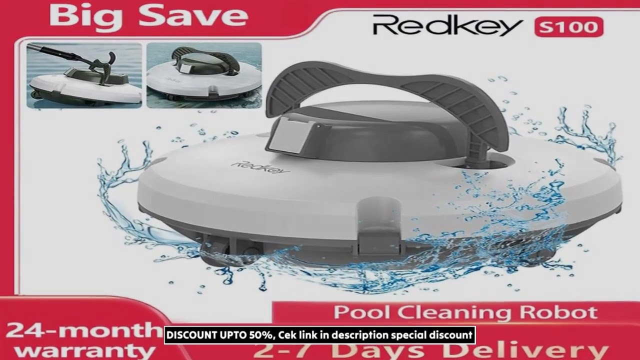 Redkey S100 Cordless Robotic Pool Cleaner Vacuum IPX8 Waterproof 5200mAh Recharge 130 Mins