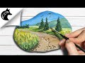How to paint a simple landscape - rock painting tutorial for beginner