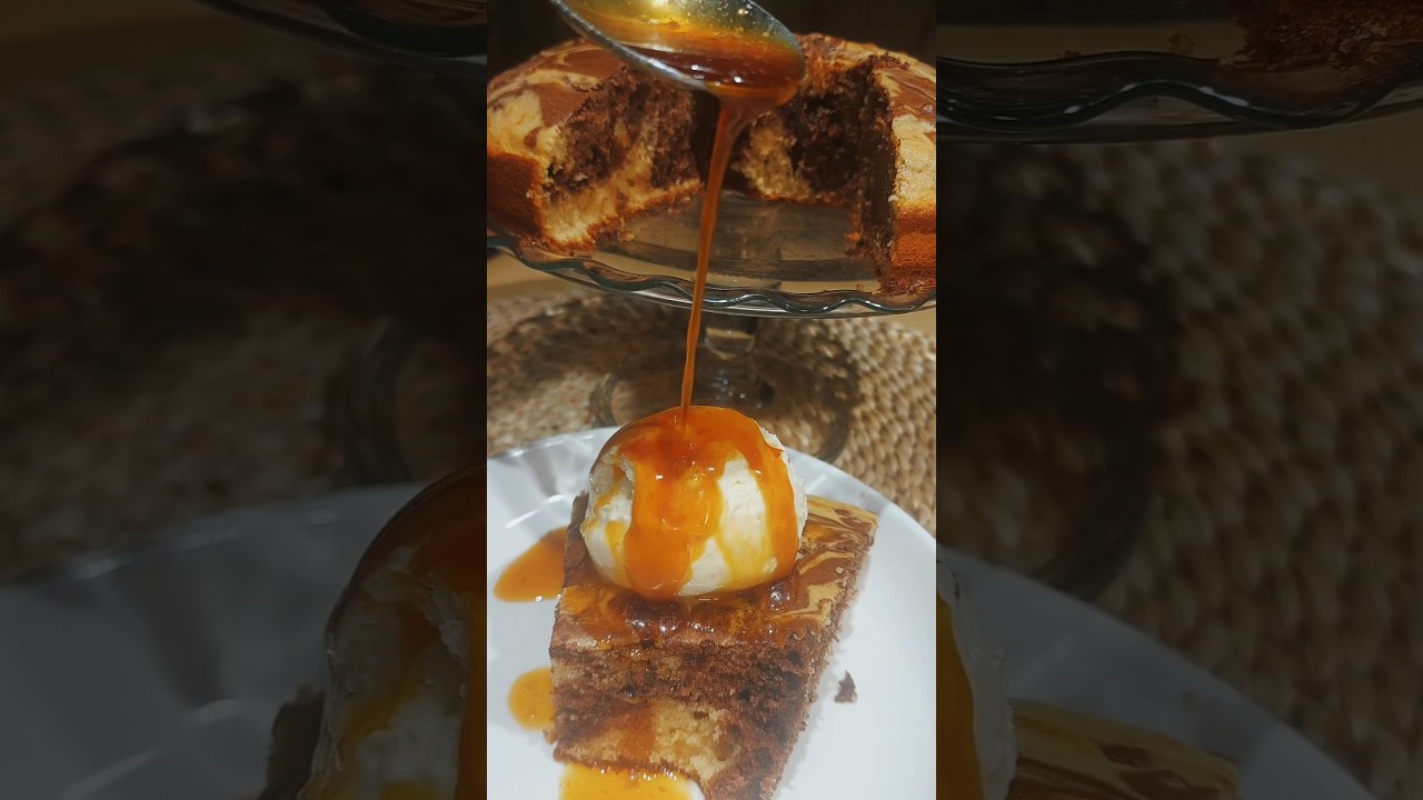 Creamy cake & chocolate ice cream & caramel 