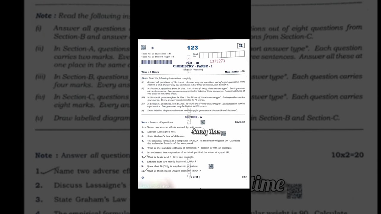 AP Inter 1st year chemistry pre final paper 2025